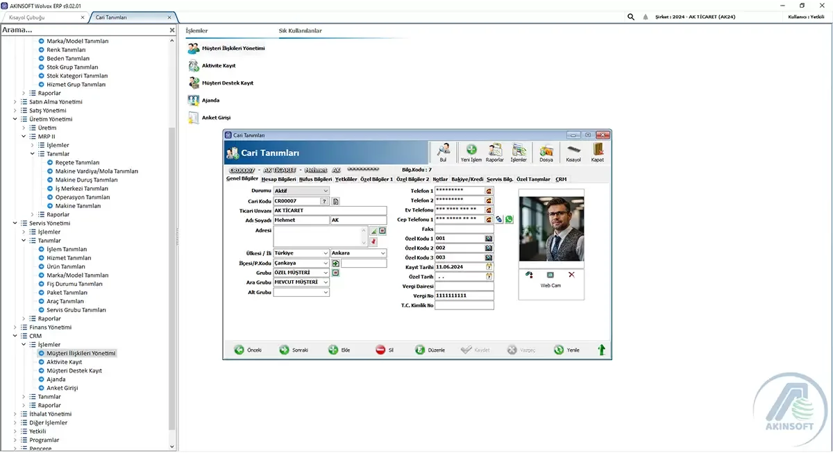 AKINSOFT WOLVOX ürün ailesinden program görünümü